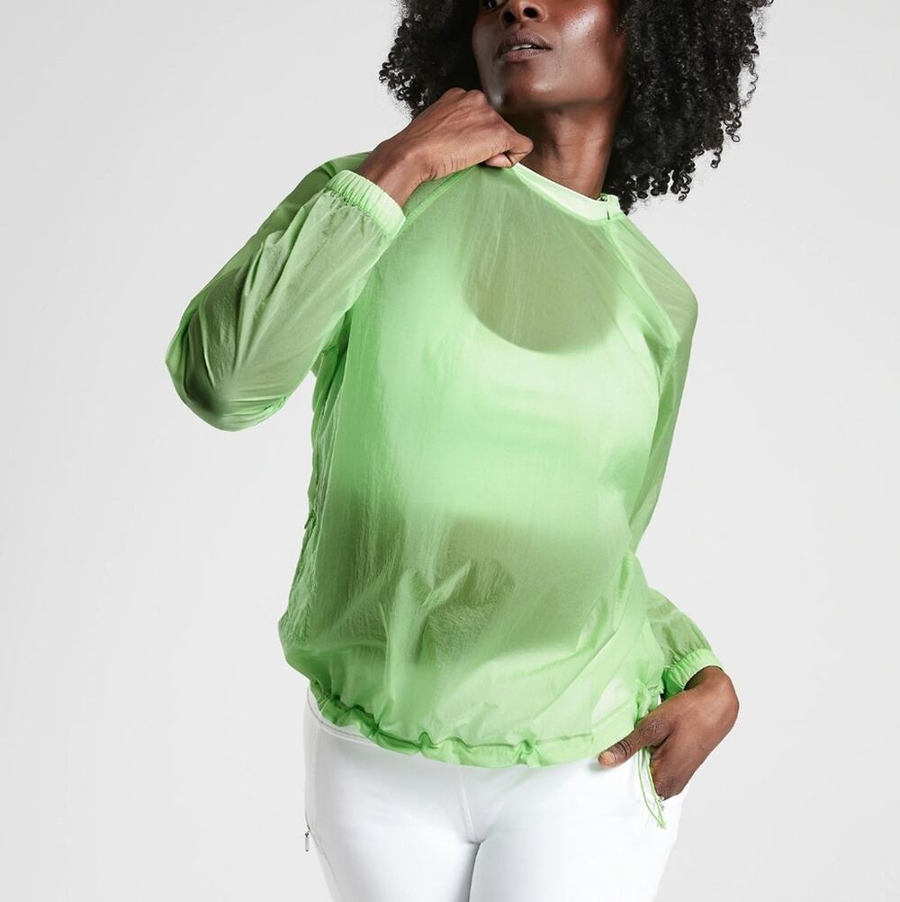 Athleta Running free nylon half zip neon green top size medium